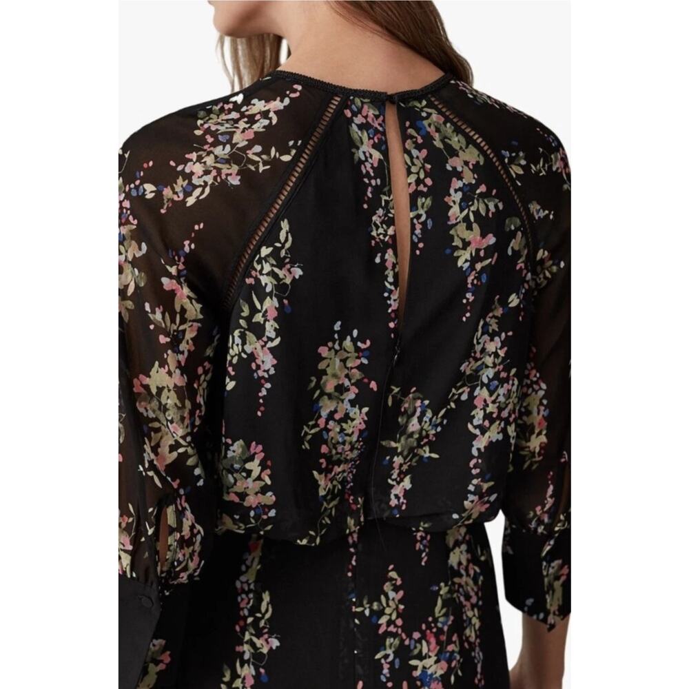 Reiss Roma Floral Dress US 8 Black Long Sleeve Sheer Shift Mini Lace Trim - Picture 3 of 16